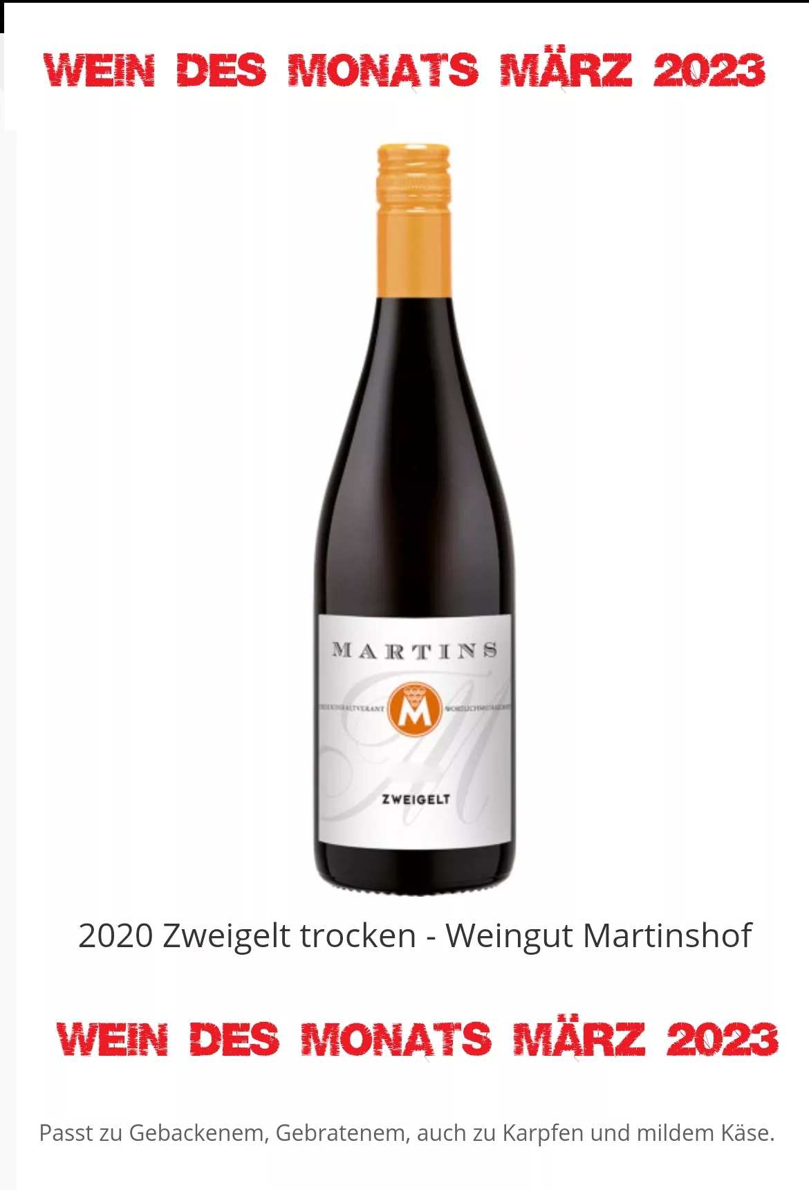 Geheimtipp! 2020 Zweigelt trocken vom Weingut Martinshof