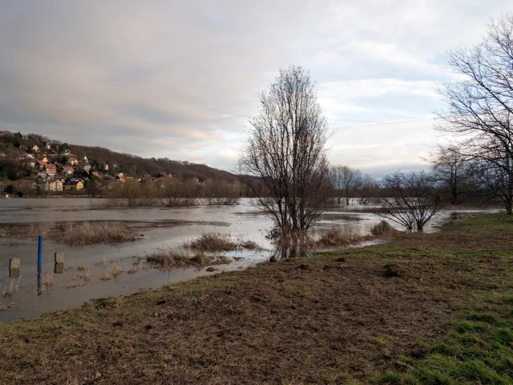 Das Elb-Hochwasser scheint momentan zu stagnieren. Ich habe heute nochmal paar Fotos gemacht um einen Vergleich zu haben.