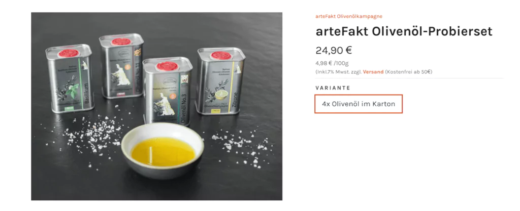 arteFakt Olivenölkampagne Probierset