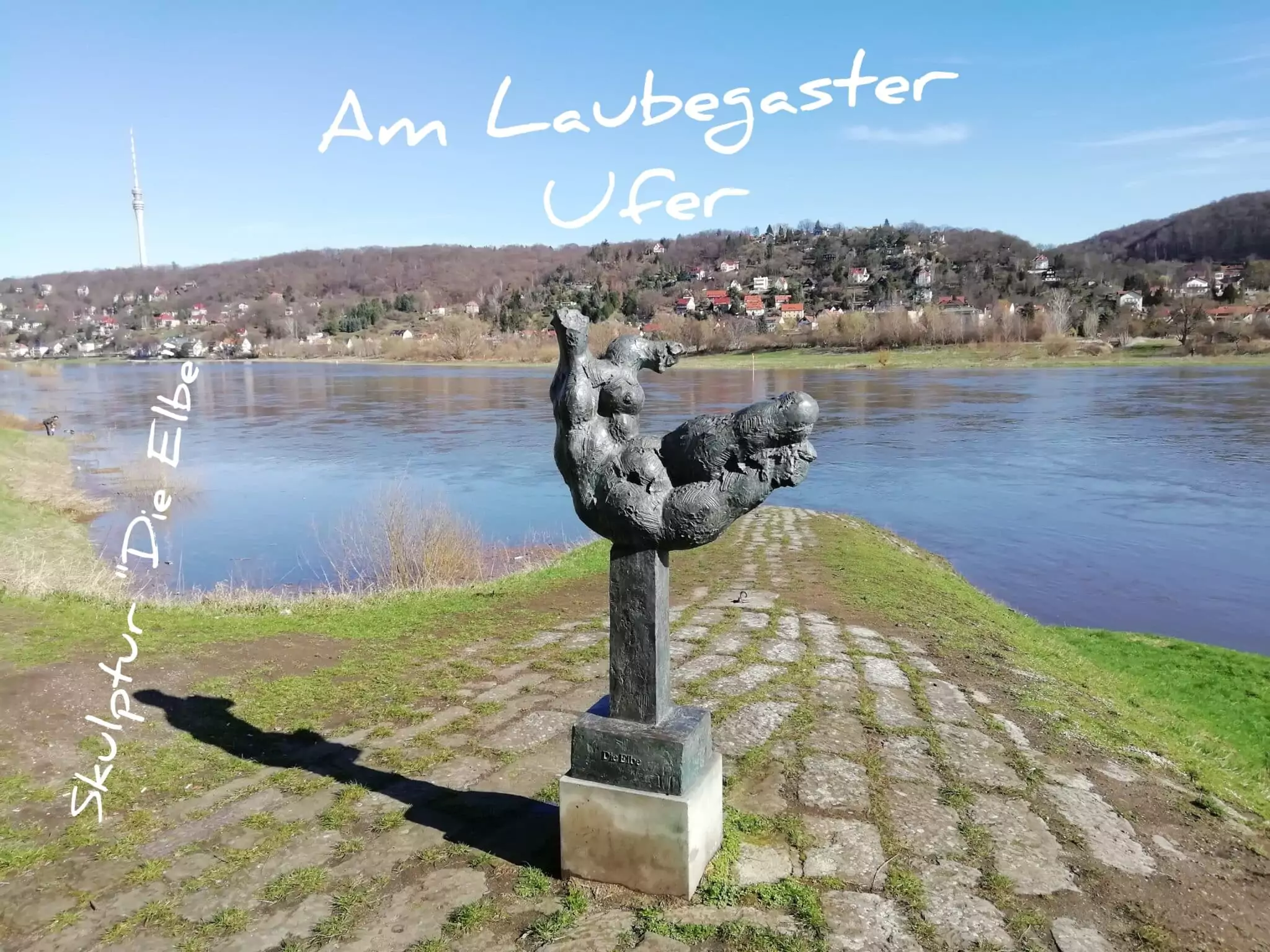 Am Laubegaster Ufer die Skulptur "Die Elbe"